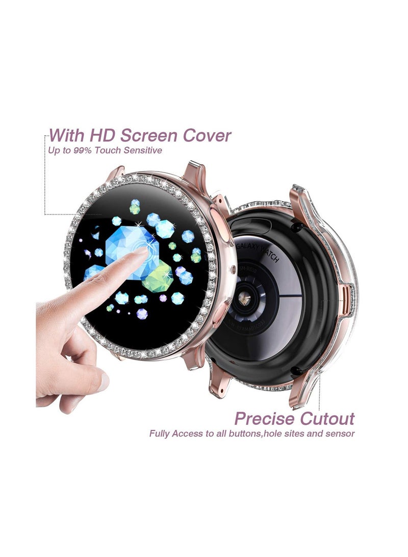 Suitable for Samsung active2 watch protective case Samsung watch protective case diamond, for Samsung Galaxy Watch Active 2 Screen Protector Protective Bumper with HD Screen Protector (Clear)