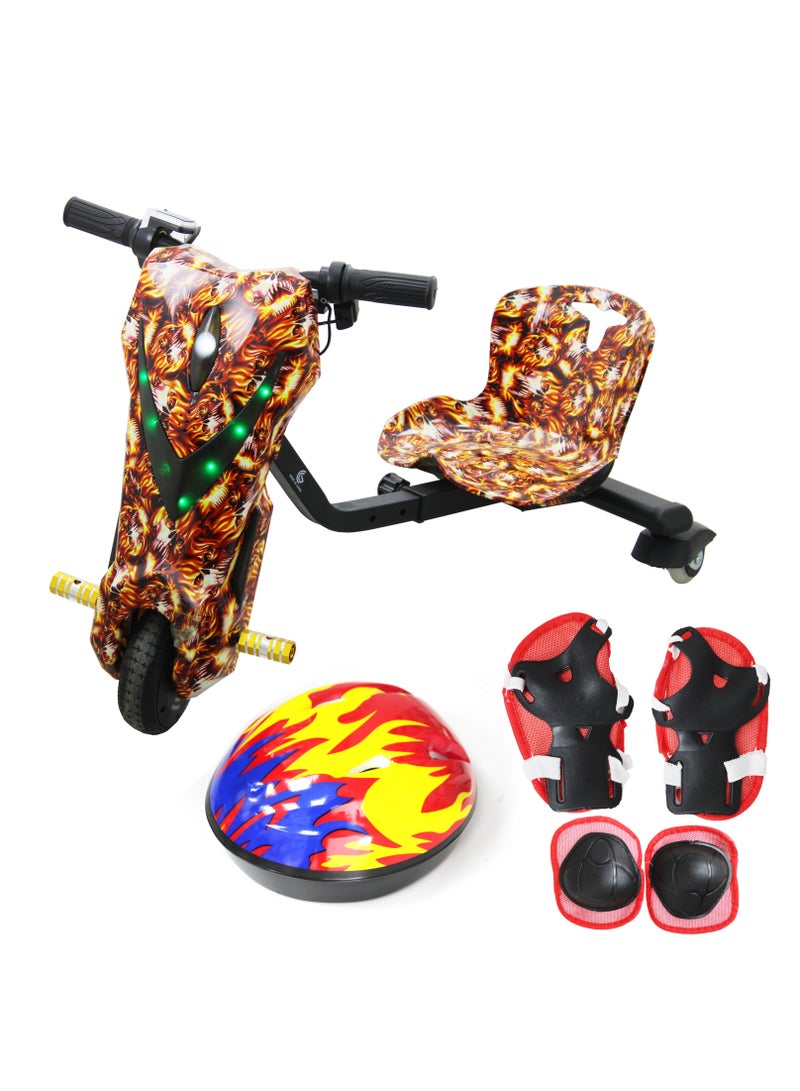 Drifting Electric Scooter for Kids & Adults - 350W Motor 36V Battery Bluetooth LED Headlights Safety Gear 6.5inch Tires 10-25 km Range (Fire Small)