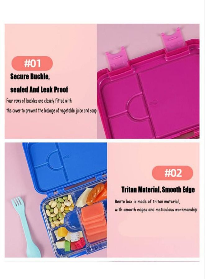 Children's Bento Lunch Box with 6 Compartments - Leak Proof Lunch Box for Boys，Girls，BPA-Free，Microwave Dishwasher Safe，Lunch Box for School (Pink)