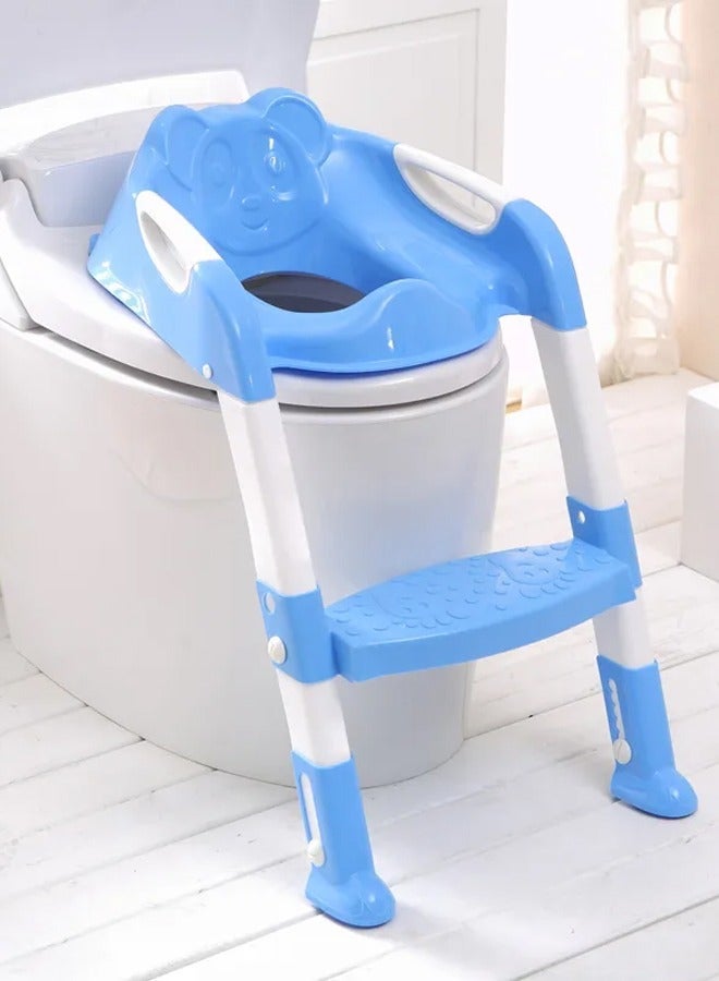 Portable Folding Kids Toilet Seat Potty Training Ladder Chair  For Kids With Adjustable Ladder  - Blue