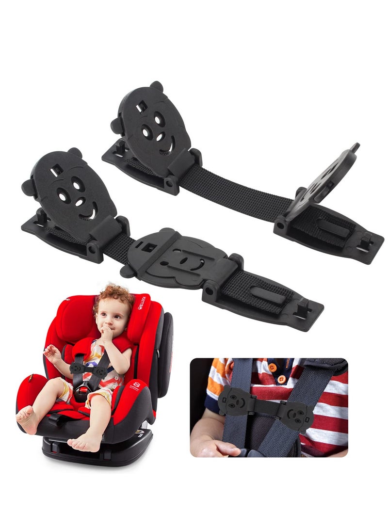 Universal Car Seat Safety Belt Clip Buckle Lock, Adjustable Child Safety Harness for Car Seats, Strollers, High Chairs, Anti-Escape Strap Prevents Kids from Taking Arms Out (Black, 2 Pack)