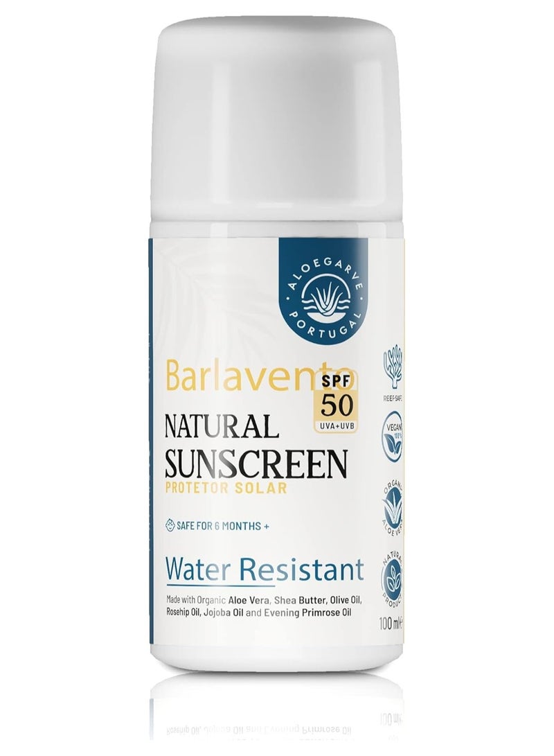Barlavento Mineral Base Sunscreen with Organic Aloe Vera – Shea Butter, Vitamin E, Sunscreen Lotion – UVA/UVB Protection – LSF50 100ml Airless