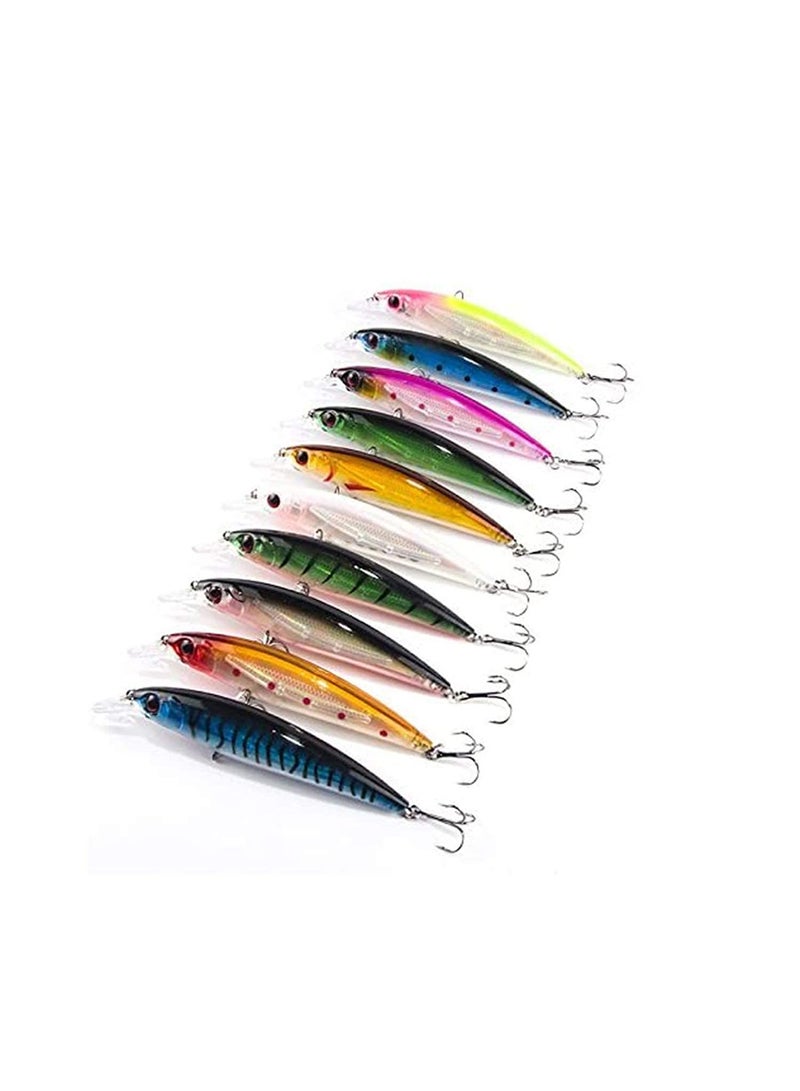 Fishing Lures, 10Pcs Fishing Lure Artificial Floating Minnow Hard Bait Swimbait Fishing Tackle Set with Treble Hooks Sinking Metal Spoons Micro Jigging Bait for Outdoor Fishing