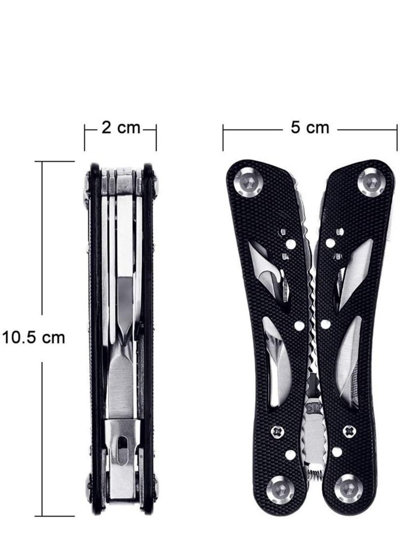 Multitool Pliers Foldable Pliers Tool Stainless Steel Multi-Purpose Outdoor Survival Kits with 11 Screwdriver Bits & Nylon Sheath Ideal Pocket Tool