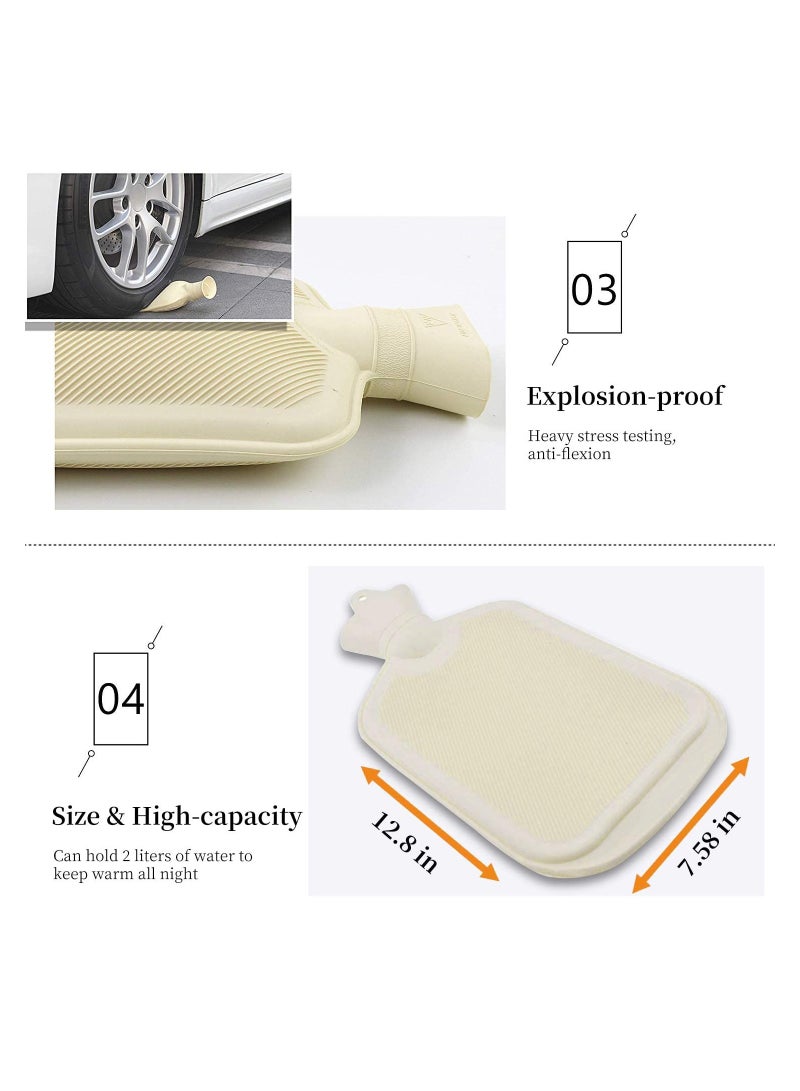 2L Hot Water Bottles with Removable Knitted Cover Washable Comfortable Natural Rubber Warm Bag for Neck and Shoulders Back Legs Waist