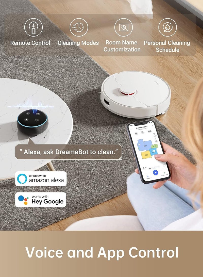 Dreametech D10 Plus Robot Vacuum and Mop with Self-Emptying Base for 45 Days of Cleaning, Robotic Vacuum with 4000 Pa Suction and LIDAR Navigation, Compatible with Alexa, Wi-Fi Connected