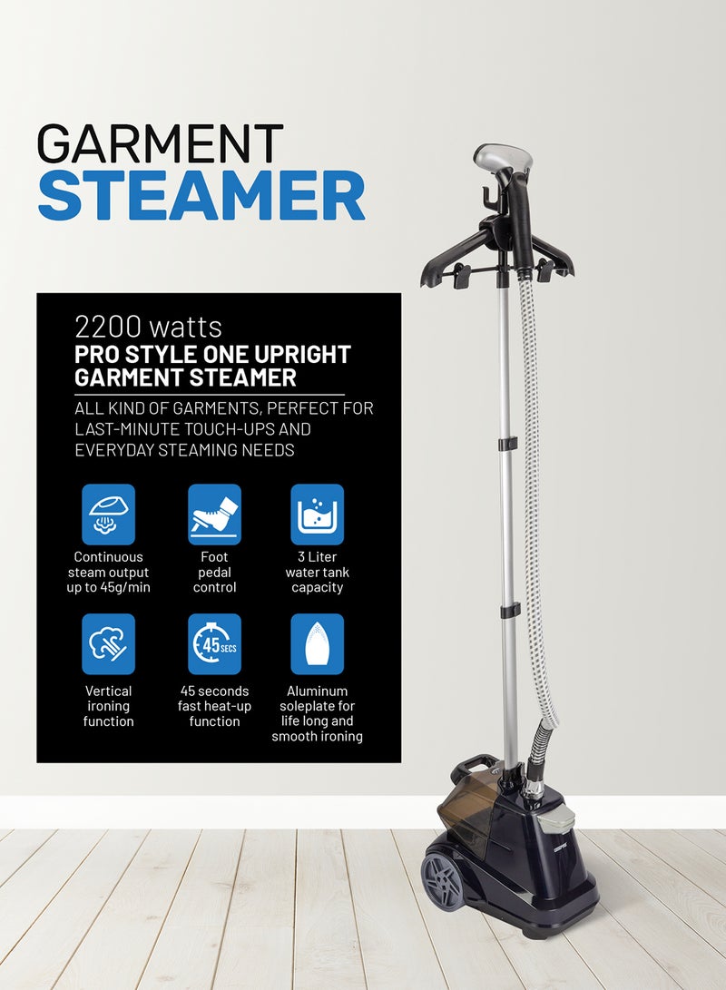 Garment Steamer Foldable Hanger with Trouser Clip, 1 Power Level/ 3 l Water Detachable Tank Capacity, Suitable for all Kinds of Fabric and Safe for Delicate Fabrics 3 L 2200 W GGS9254N Black