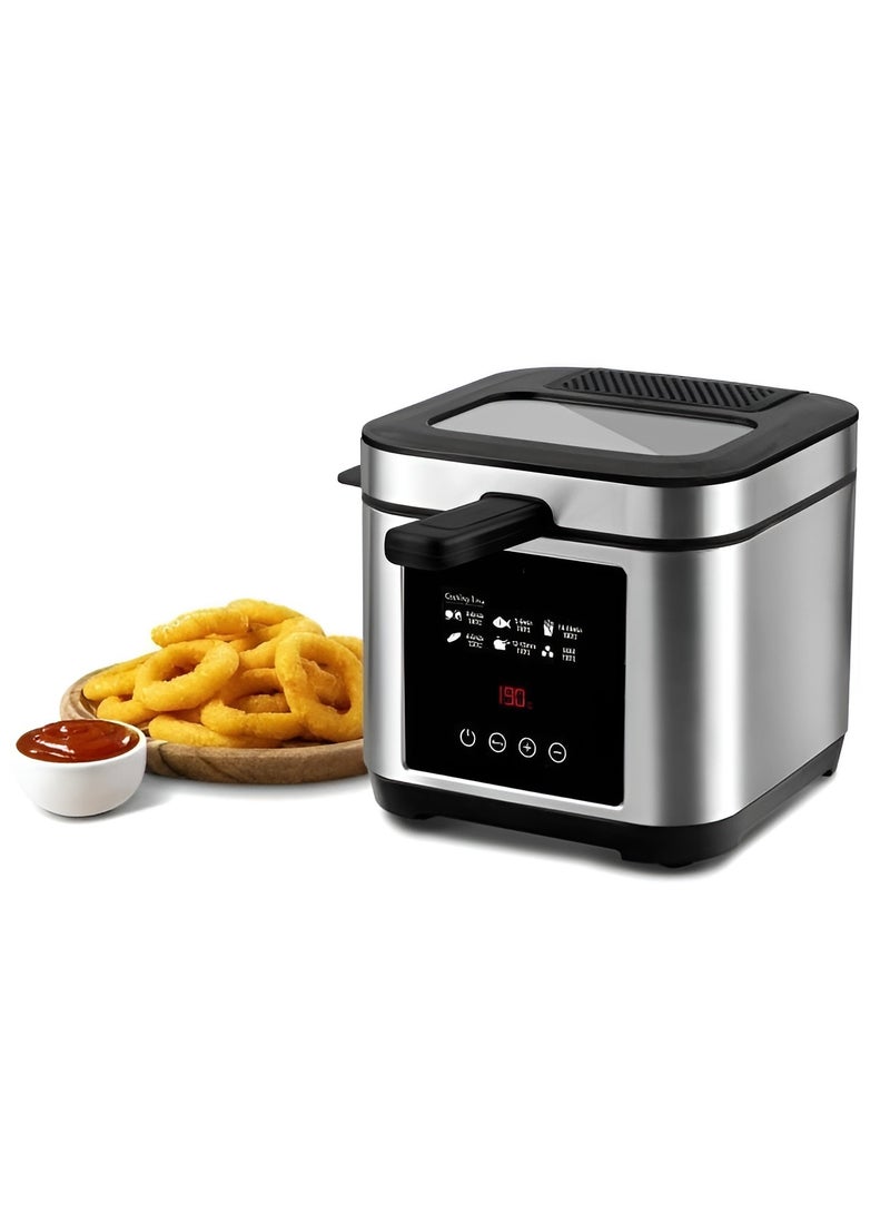 Digital Deep Fryer 1200W 2.5L Capacity with Over-Heat Protection, LED Touch Screen, 2-Hour Timer, Stainless Steel Body, Removable Lid, Large Viewing Window & Filter