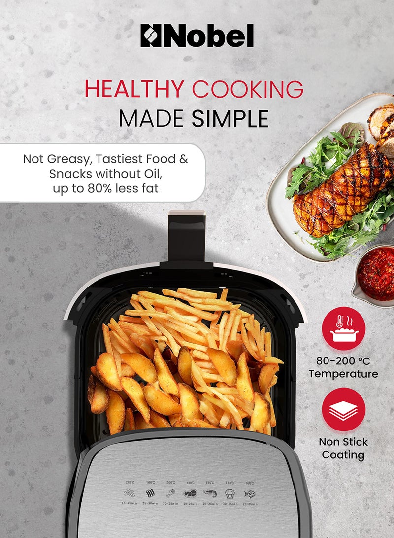 Air Fryer 8 Liters Capacity Multifunctional Fryer Digital Display and Touch Button High Speed Air Circulation Technology Frying Non- Stick Coating Frying 8 L 1800 W NAF1000 Black