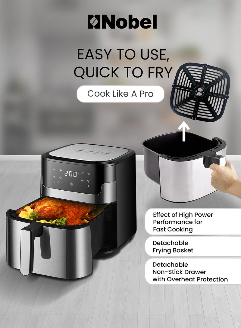 Air Fryer 8 Liters Capacity Multifunctional Fryer Digital Display and Touch Button High Speed Air Circulation Technology Frying Non- Stick Coating Frying 8 L 1800 W NAF1000 Black