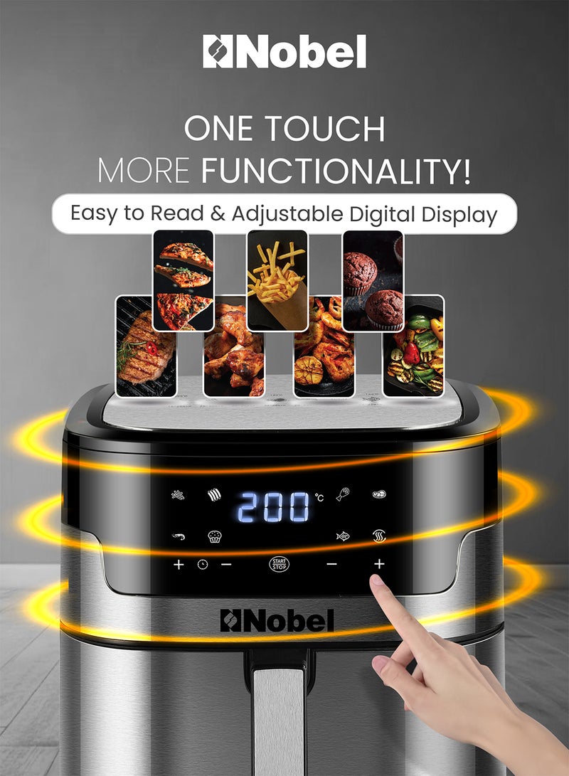Air Fryer 8 Liters Capacity Multifunctional Fryer Digital Display and Touch Button High Speed Air Circulation Technology Frying Non- Stick Coating Frying 8 L 1800 W NAF1000 Black