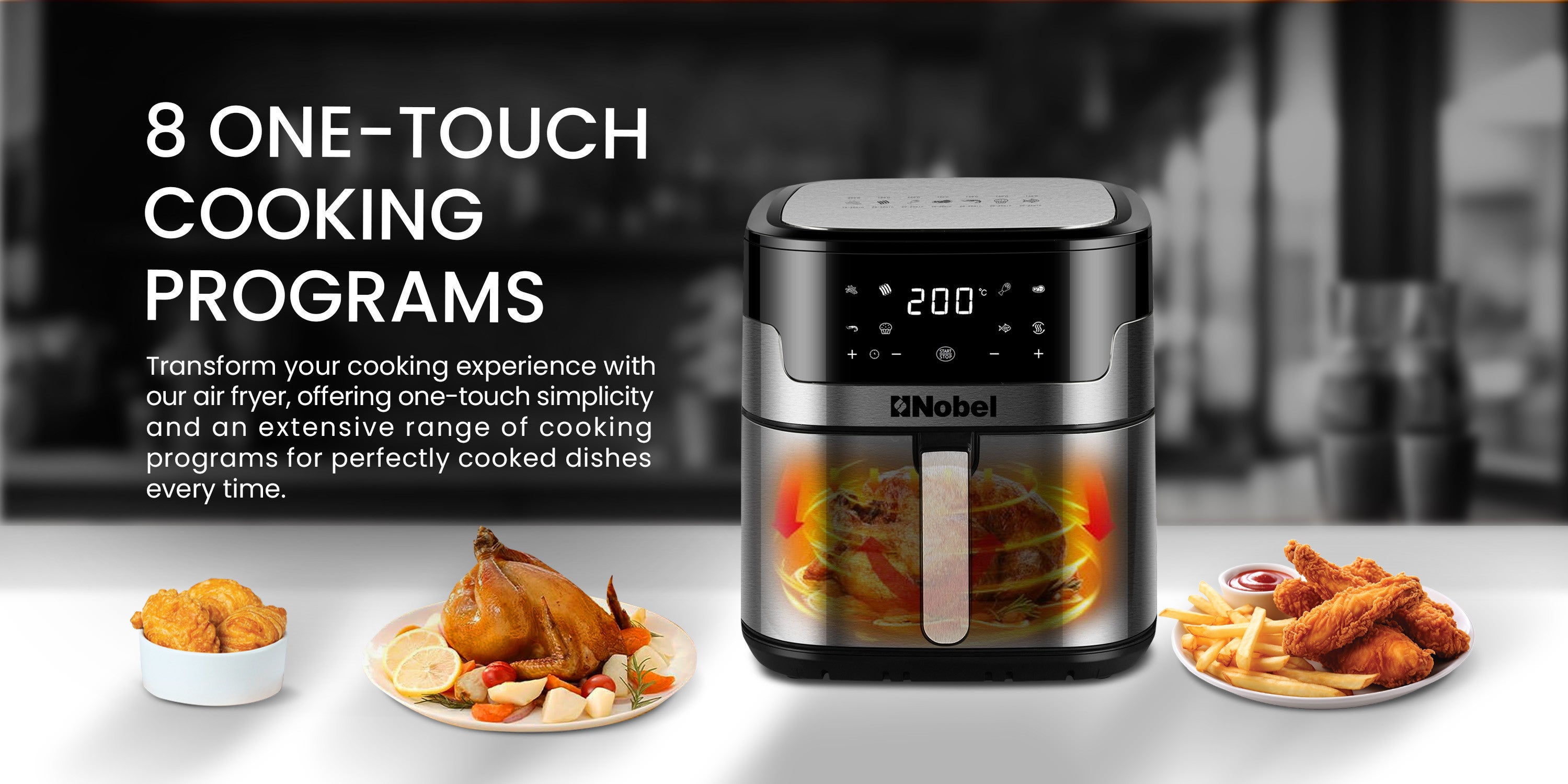 Air Fryer 8 Liters Capacity Multifunctional Fryer Digital Display and Touch Button High Speed Air Circulation Technology Frying Non- Stick Coating Frying 8 L 1800 W NAF1000 Black
