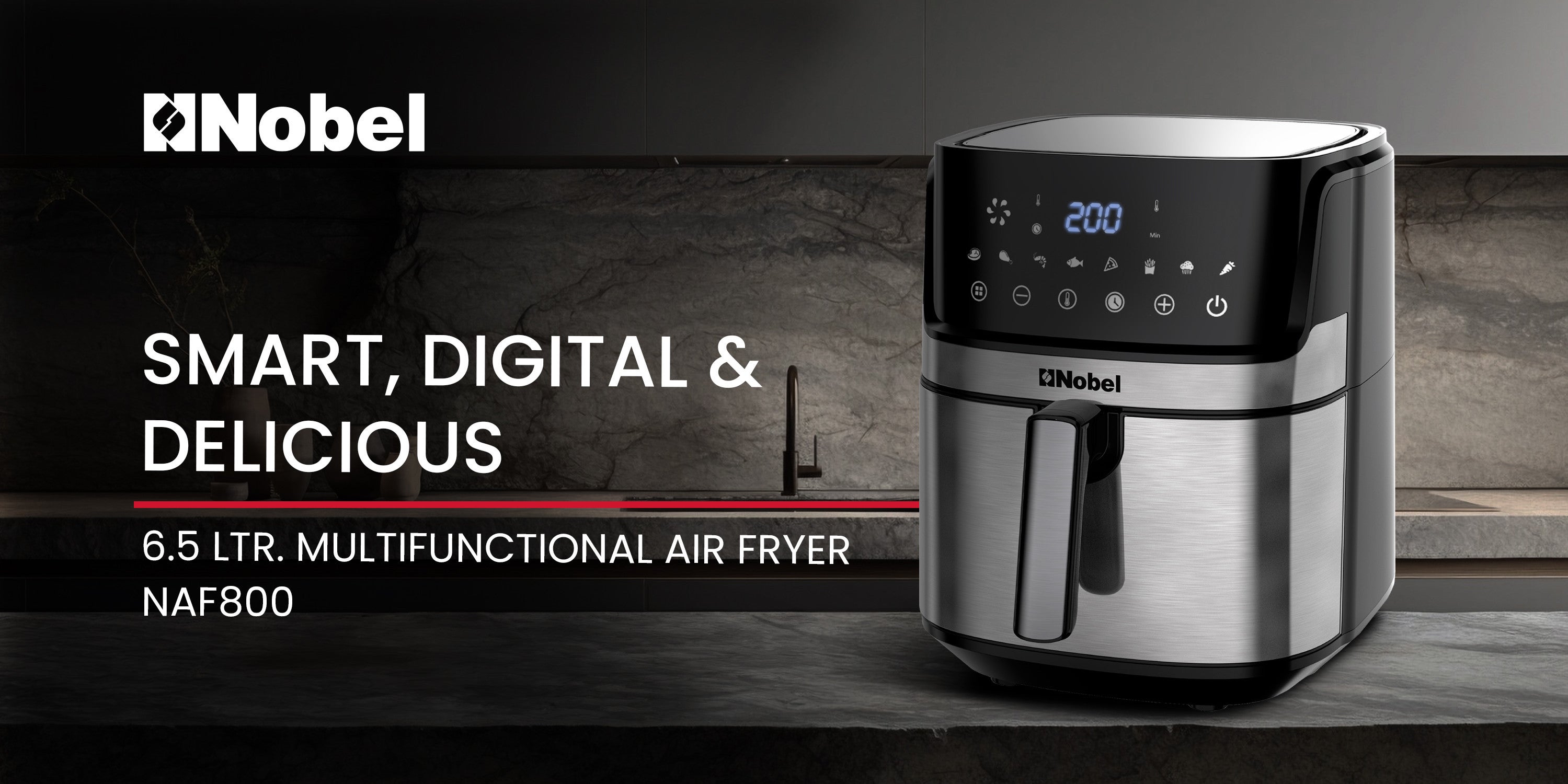 6.5L Multifunctional Air Fryer With Digital Display And One-Touch Cooking 6.5 L 1500 W NAF800 Black