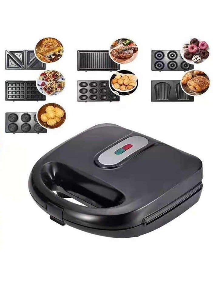 7 in 1 Multifunctional Sandwich Maker with Non-Stick Interchangeable Plates for Grill, Toaster, Pancakes, Cookies, Waffles, Donuts, Cupcakes - Dishwasher Safe