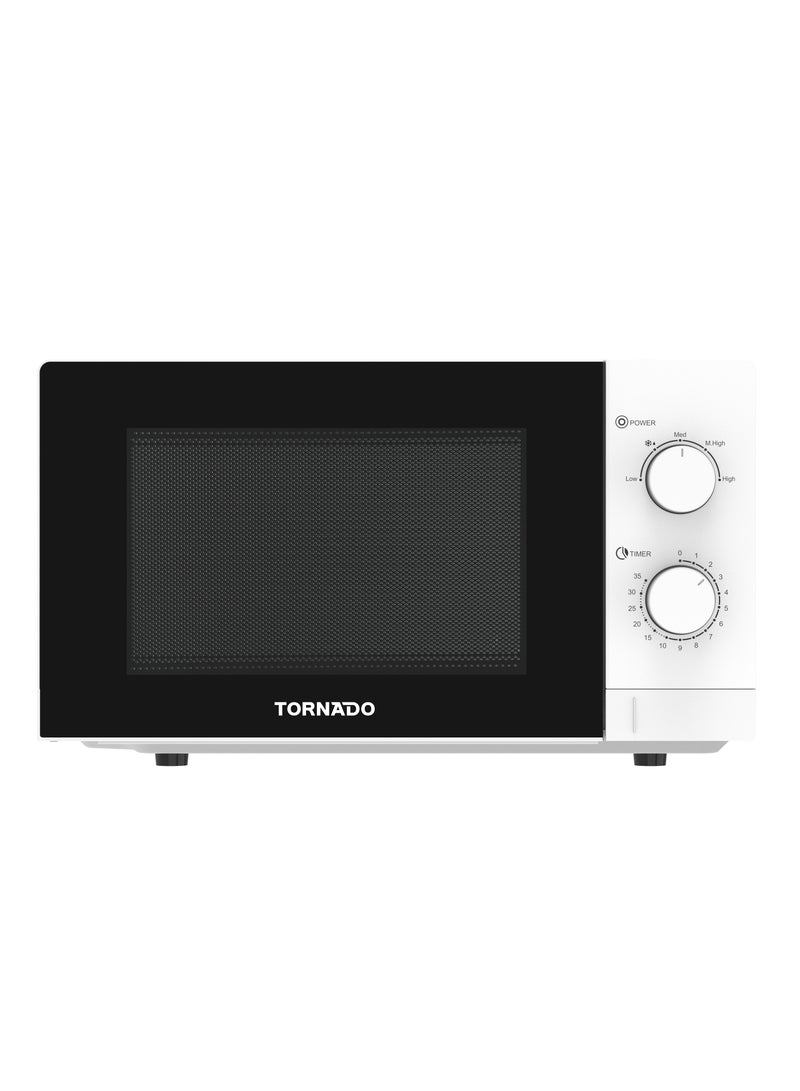 Tornado 20 Liters Solo Microwave Oven with 5 Power Levels, 700W, Defrost Function, 35 Minutes Timer, White, TWMS-20-W-E