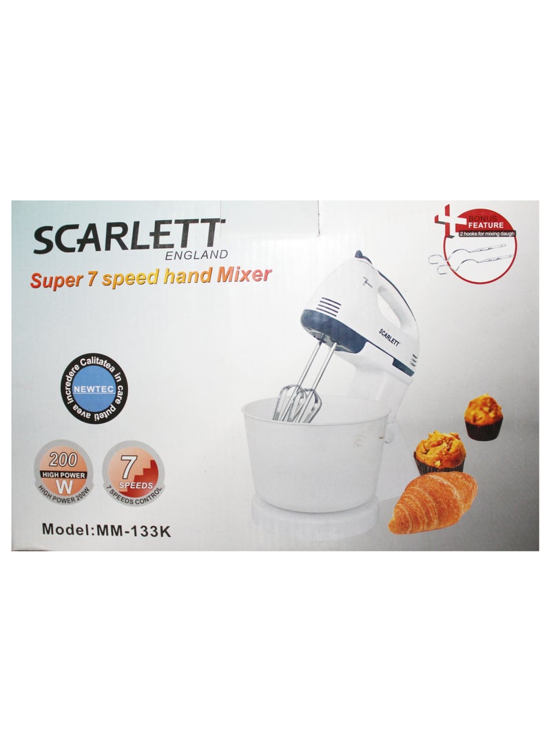 Scarlett Super 7 Speed Hand Mixer Electric.  Plastic Drum Egg Beater, Kitchen Mixer MM-133K