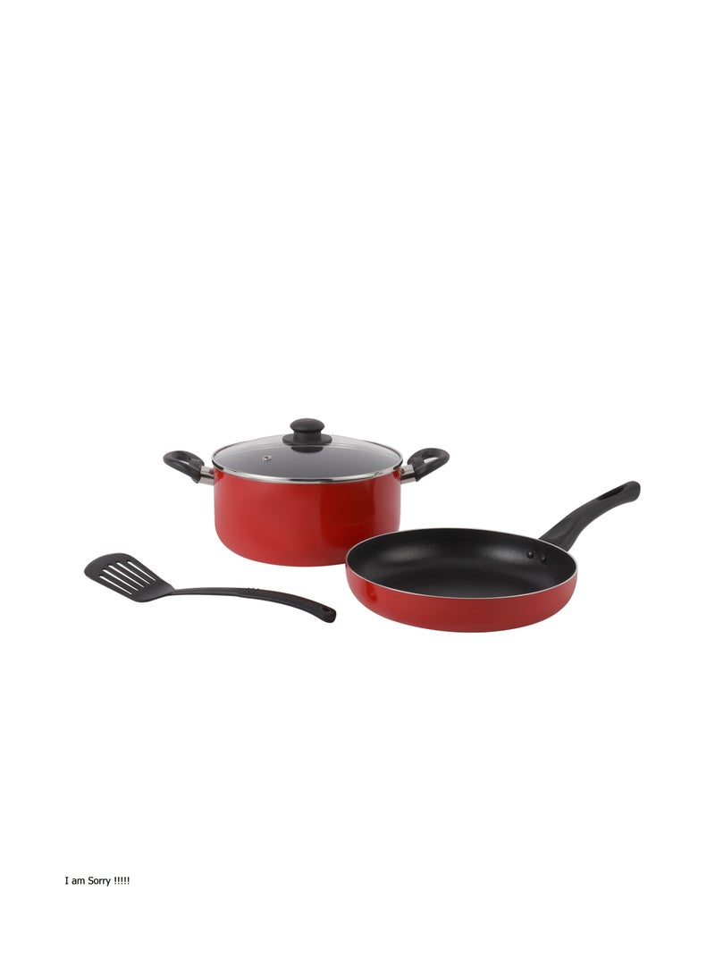 4 Piece Nonstick Cookware Set DC2899 24 cm casserole with lid, a 26 cm frypan, and a nylon turner assorted color
