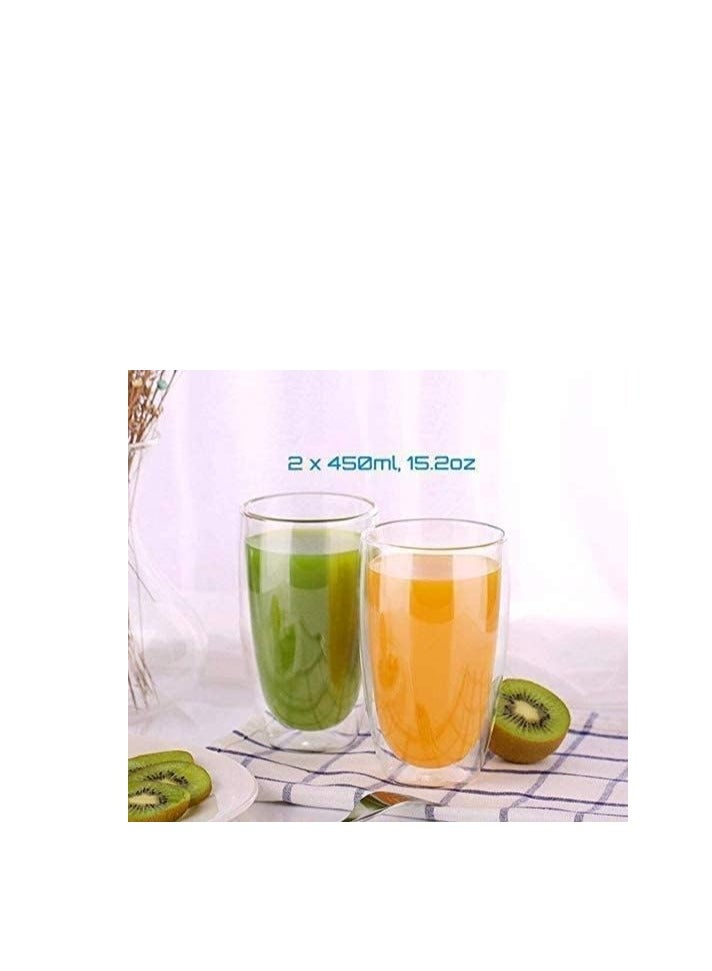 Double Wall Borosilicate Coffee Juice Glass 450ML Set of 2