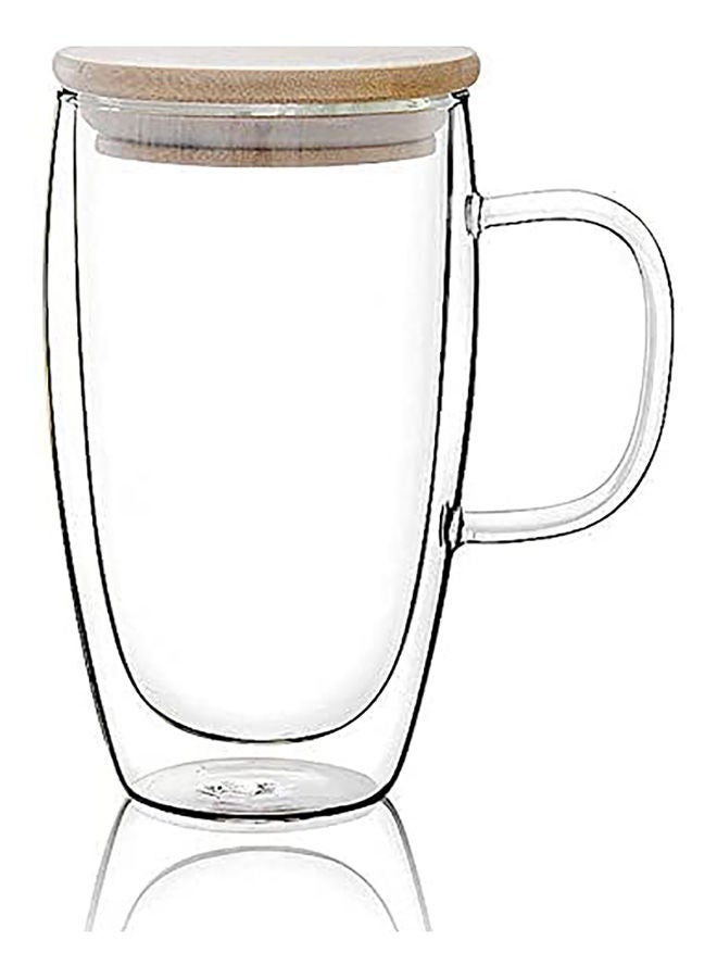 Double Walled Coffee Cups With Handle And Lid Clear/Beige 450ml