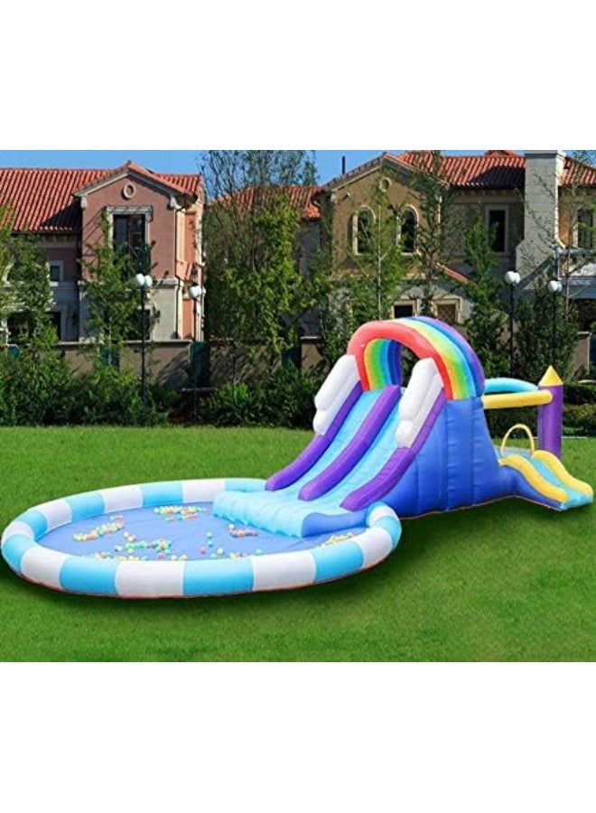 Rainbow Toys Inflatable Castles Rainbow Double Bouncy Slides Jumping Pad with Slide For Kids Household Children Recreation Inflatable Water Park Paddling Pool Water Spray