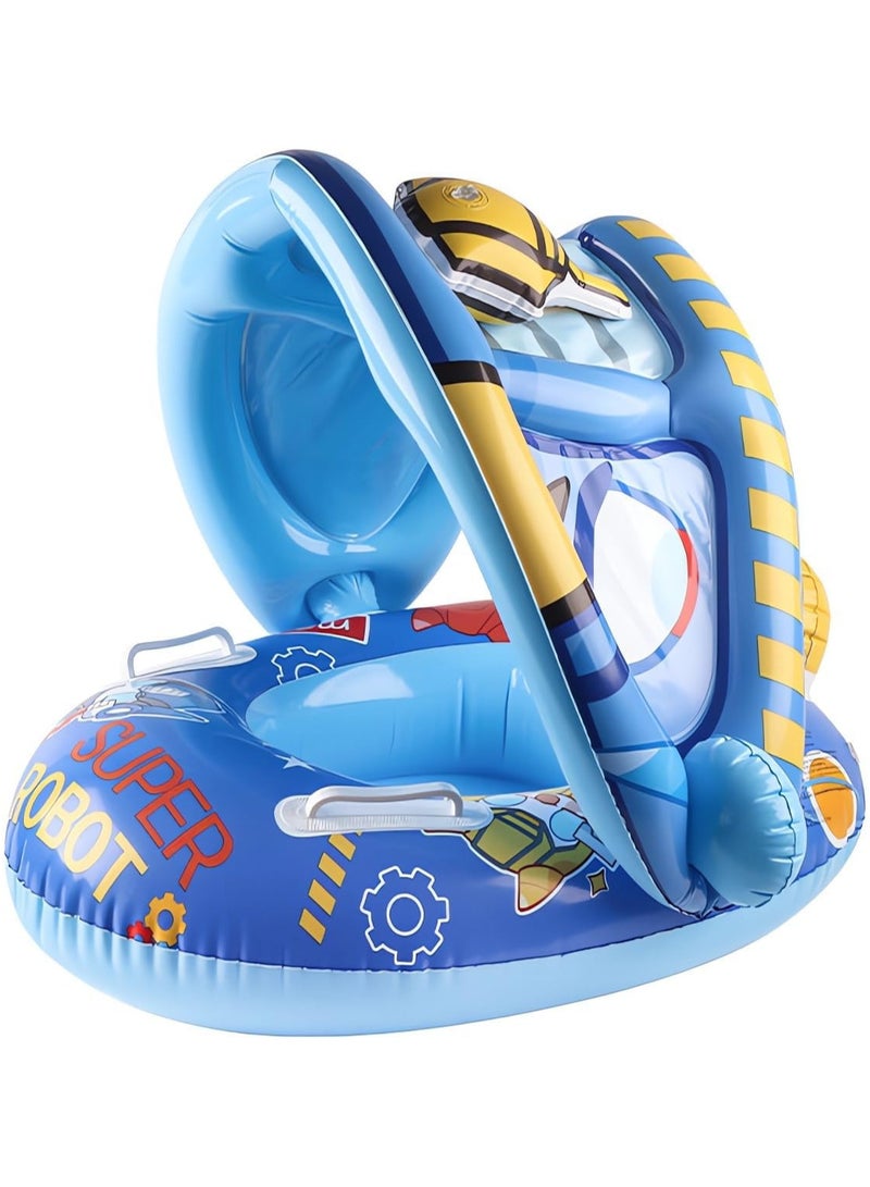 Baby pool float,Swimming Pool Float Boat with Sun Protection Canopy Inflatable Pool Float Yacht Ring Awning Inflatable Swimming Training Float Seat for Boys Girls Summer Outdoor