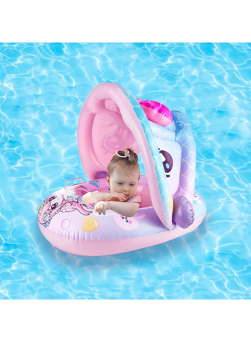 Baby pool float,Swimming Pool Float Boat with Sun Protection Canopy Inflatable Pool Float Yacht Ring Awning Inflatable Swimming Training Float Seat for Boys Girls Summer Outdoor