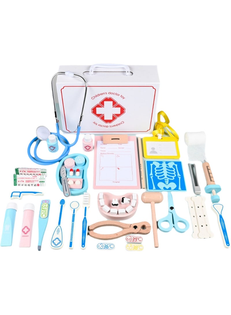 43 Pieces In A Box, Wooden Simulation Baby Injection And Medical Experience, Children'S Play House Doctor Toy Set Gift