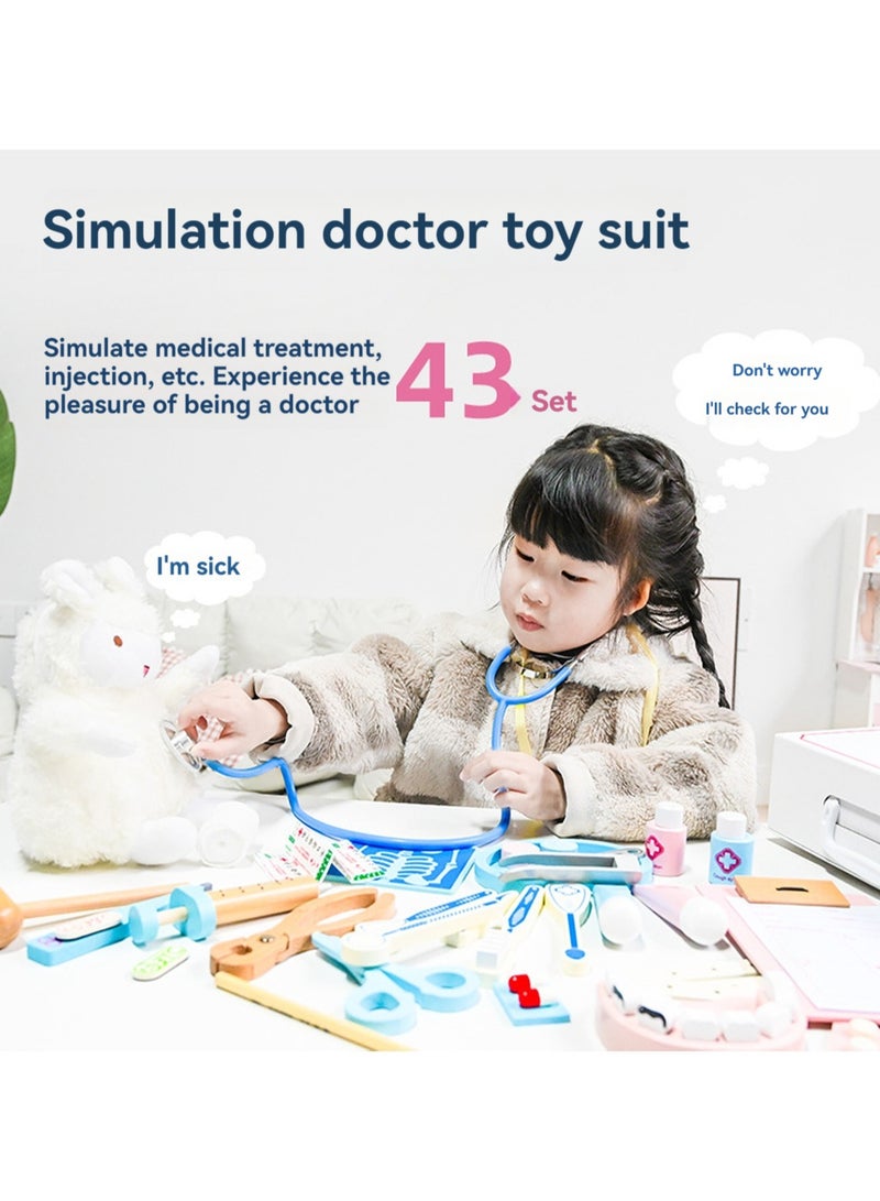 43 Pieces In A Box, Wooden Simulation Baby Injection And Medical Experience, Children'S Play House Doctor Toy Set Gift