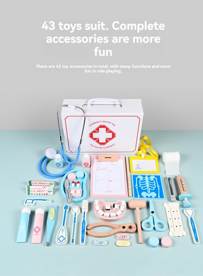 43 Pieces In A Box, Wooden Simulation Baby Injection And Medical Experience, Children'S Play House Doctor Toy Set Gift