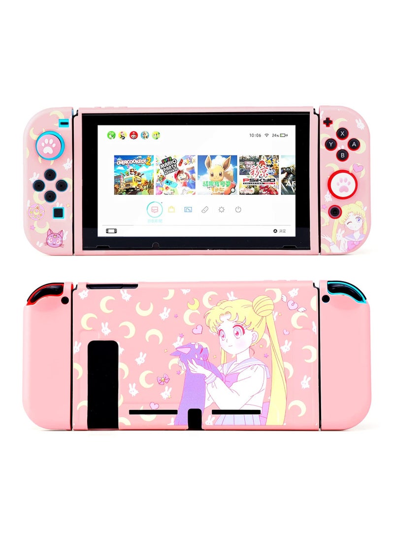 Cute Protective Case for Nintendo Switch - Soft Slim Grip Cover Shell for Console and Joy-Con with Screen Protector, Thumb Grips, Anti-Scratch (Sailor Moon)