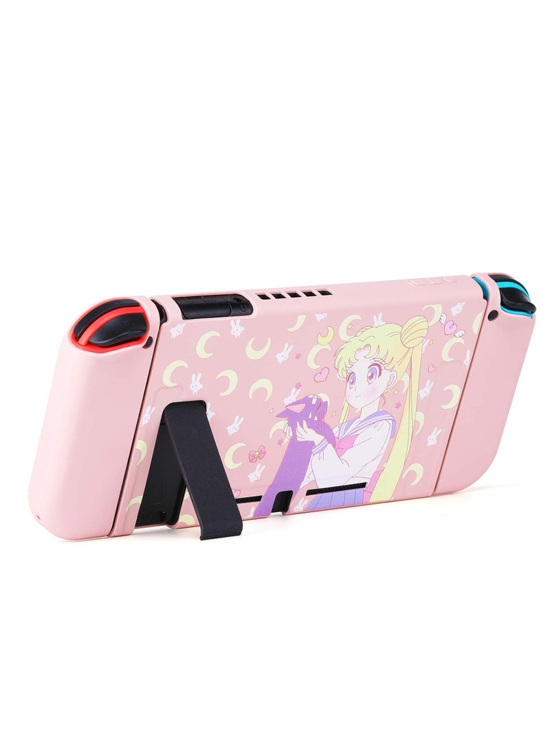 Cute Protective Case for Nintendo Switch - Soft Slim Grip Cover Shell for Console and Joy-Con with Screen Protector, Thumb Grips, Anti-Scratch (Sailor Moon)