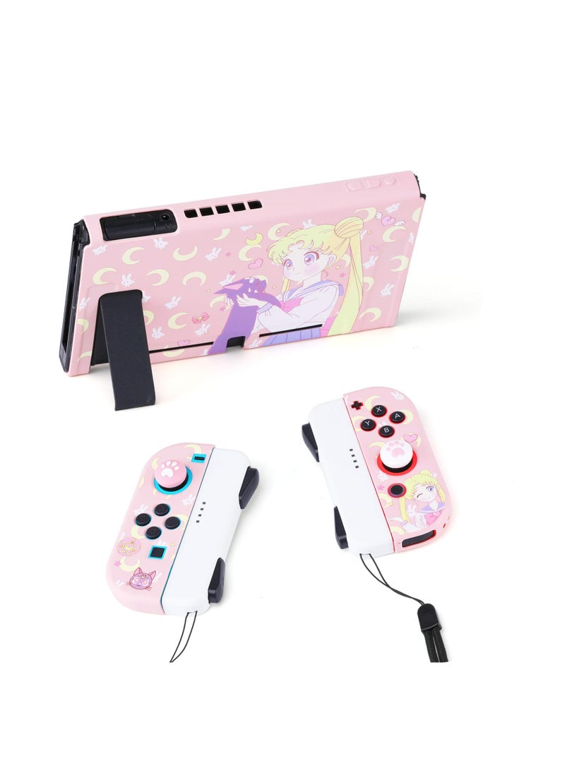 Cute Protective Case for Nintendo Switch - Soft Slim Grip Cover Shell for Console and Joy-Con with Screen Protector, Thumb Grips, Anti-Scratch (Sailor Moon)
