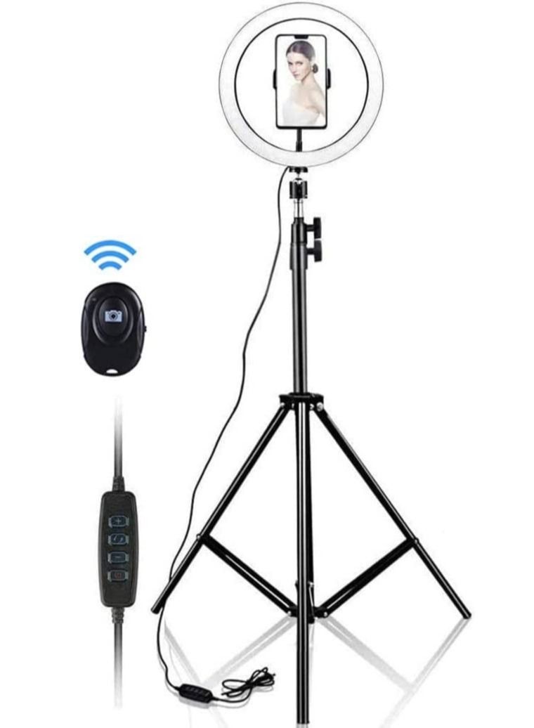 10 Inch Selfie Ring Light with 210CM Tripod & Cell Phone Holder & Bluetooth Remote Shutter for Live Stream, YouTube Video, Makeup, with 3 Light Modes