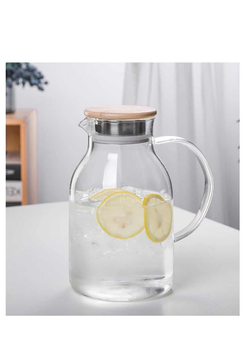 Borosilicate Glass Water Pitcher With Lid And Stainless Steel Strainer 1800 ML