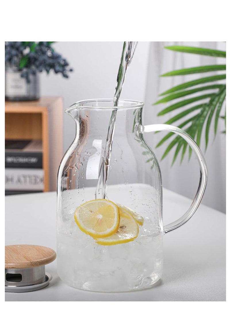 Borosilicate Glass Water Pitcher With Lid And Stainless Steel Strainer 1800 ML