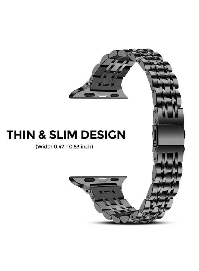 Slim Metal Straps For Apple Watch Series 10 | Ultra 2 | 8 Ultra | 9 | 8 | 7 | 6 , 49/46/45/44/42mm Stainless Steel Wristband -Silver Rose Gold/Black