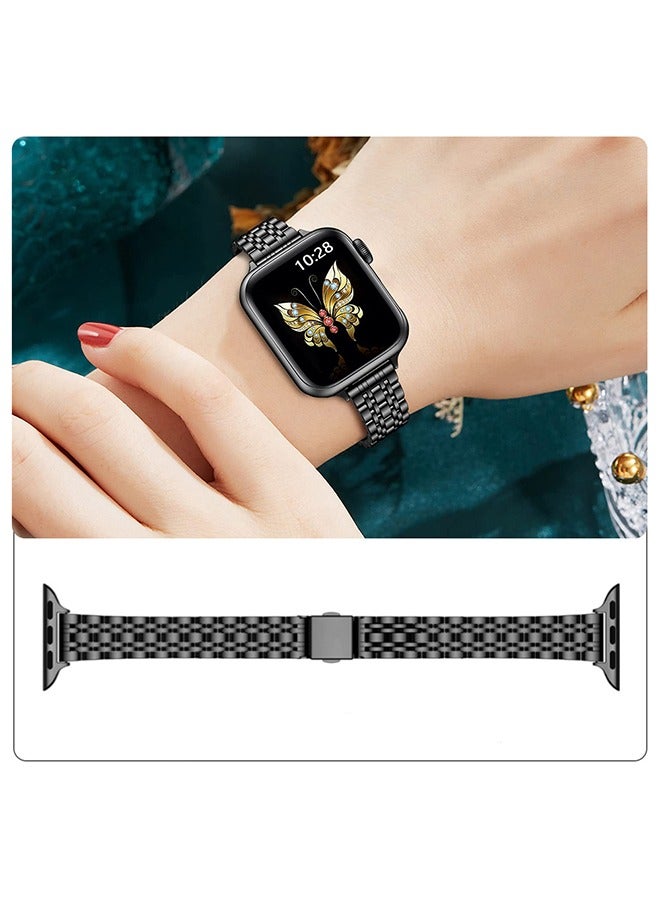 Slim Metal Straps For Apple Watch Series 10 | Ultra 2 | 8 Ultra | 9 | 8 | 7 | 6 , 49/46/45/44/42mm Stainless Steel Wristband -Silver Rose Gold/Black