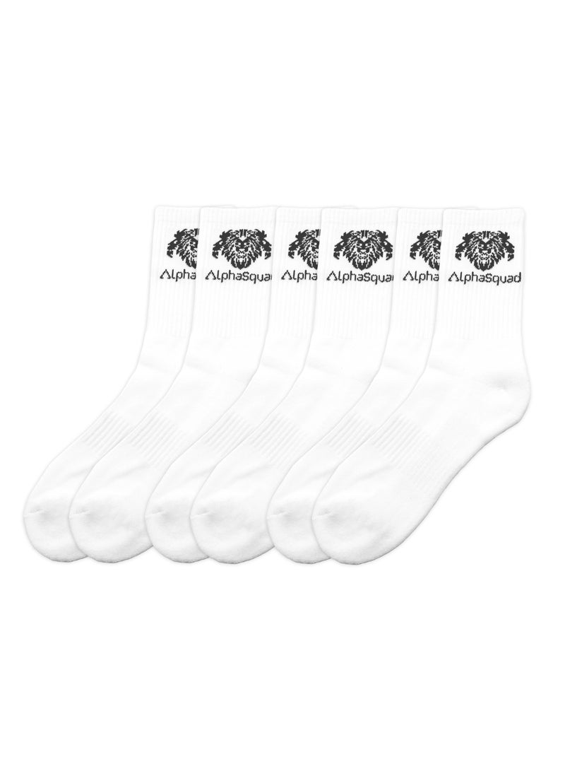 AlphaSquad Unisex Athletic Solid Cotton Cushion Comfort Crew Socks, White Pack of 3 (Free Size)