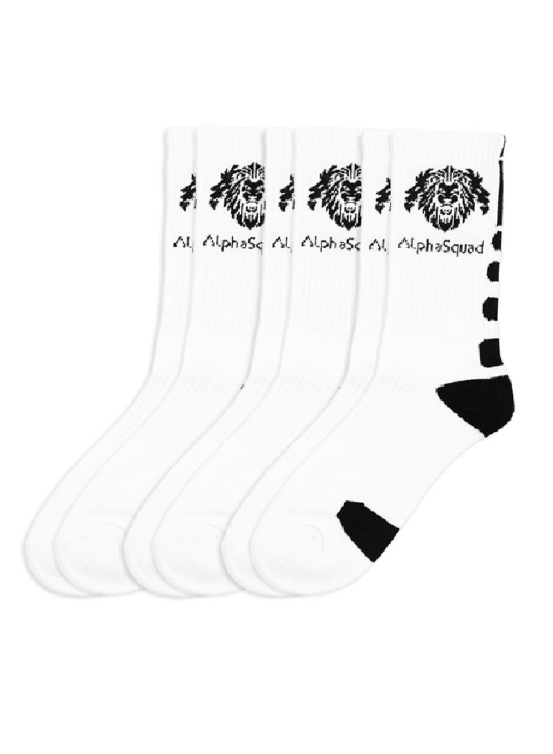 AlphaSquad Unisex Solid Cotton Cushion Comfort Crew Socks, White Pack of 3 (Free Size)