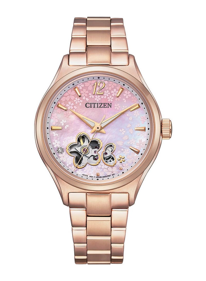 Automatic Skeleton Floral Design Stainless Steel Women's Watch PC1017-61Y