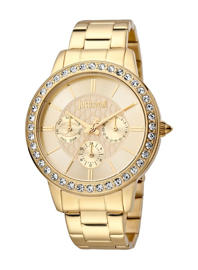 Just Cavalli Stainless Steel Multi Function Women's Watch With Gold Stainless Steel JC1L164M0075