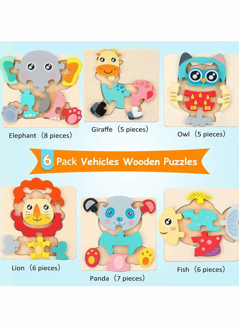 Wooden Puzzles for Toddler 1-3 Years Old Wood Jigsaw Puzzles for Boys Montessori Games and Educational Toys for Kids Wooden Toddler Puzzles Present (6Pack Animal)