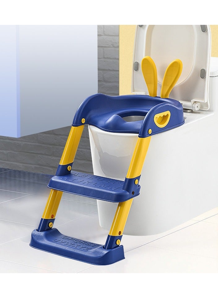 Potty Training Toilet Seat with Step Stool for Boys and Girls, Comfortable and Safe Potty Seat Potty Chair, Potty Training Seat Pad with Handle (Blue)