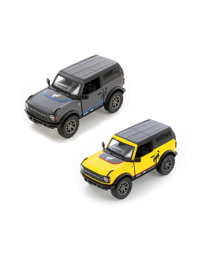 Pack of 2 Pcs 1:34 Scale Door Openable 2022 Ford Bronco Hard Top with Printing Diecast Metal Alloy Toy Car