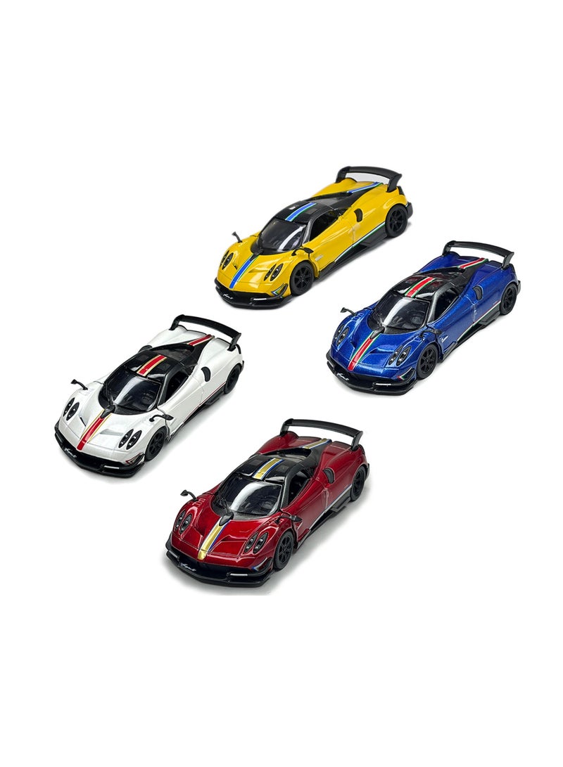 Pack of 4 Pcs 1:38 Scale Door Openable Pull Back Action 2016 Pagani Huayra BC with Printing Diecast Alloy Metal Car-Assorted Colour
