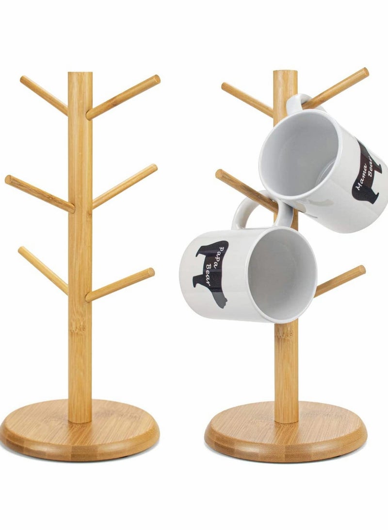 Stylish Bamboo Mug Holder Tree - Set of 2 with 6 Hooks for Organizing Your Kitchen and Home Decor