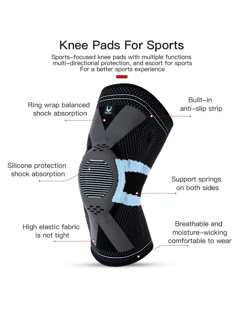 Knee Brace with Patella Pad & Side Stabilizers, Non-Slip Knee Support for Joint Knee Pain Relief Women and Men, Knee Support for Working, Running, Weightlifting, Fitness-1 Pair, L Size