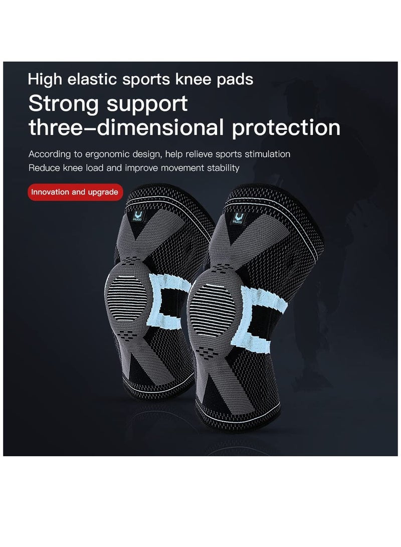 Knee Brace with Patella Pad & Side Stabilizers, Non-Slip Knee Support for Joint Knee Pain Relief Women and Men, Knee Support for Working, Running, Weightlifting, Fitness-1 Pair, L Size