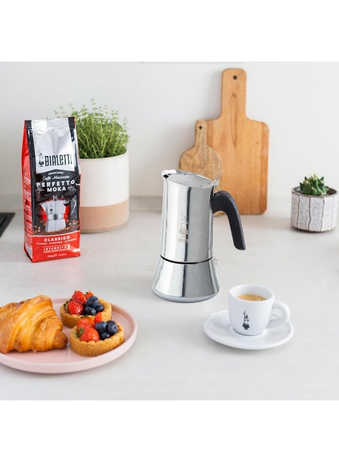 New Venus Induction Stovetop Coffee Maker Suitable For All Types Of Hobs Stainless Steel Silver 4 Cups 5.7 Oz