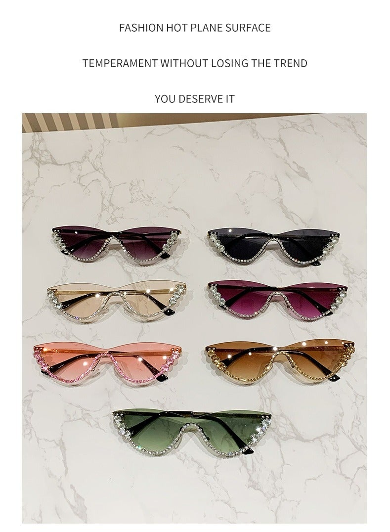 2024 New Personalized Diamond Sunglasses Luxury High Grade Bling Sunglasses Women's Sunglasses（White diamond gradient green lens）